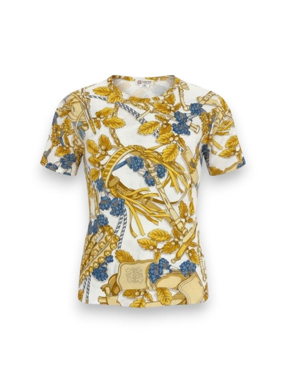 Loewe Vintage Scarf Pattern Short Sleeve T-Shirt Top White Cotton
